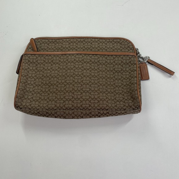 Authentic COACH Signature  Pouch Clutch Canvas/Leather Beige/Brown Large Unisex